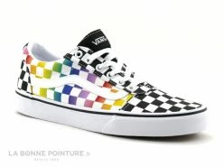 Sortie ? Junior Vans WARD Rainbow Check - Damier Noir Multi - Basket LACET ?