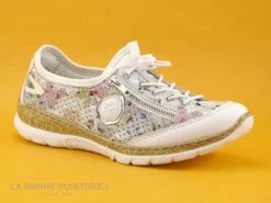 Vente flash ❤️ Femme Rieker N42V1-90 - Blanc - Multicolore - Argent - Chaussure Basse F ?
