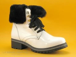 Meilleure vente ✨ Hooper MULLAN Verni Blanc - Fourrure Noire - Bottine Femme ✔️