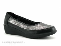 Promo ? Femme TopWay Comfort B777630 Black - Escapin Compense Noir Et Argent ⭐
